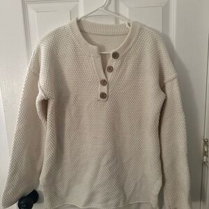 Cream Knit Henley Sweater with Wood Buttons